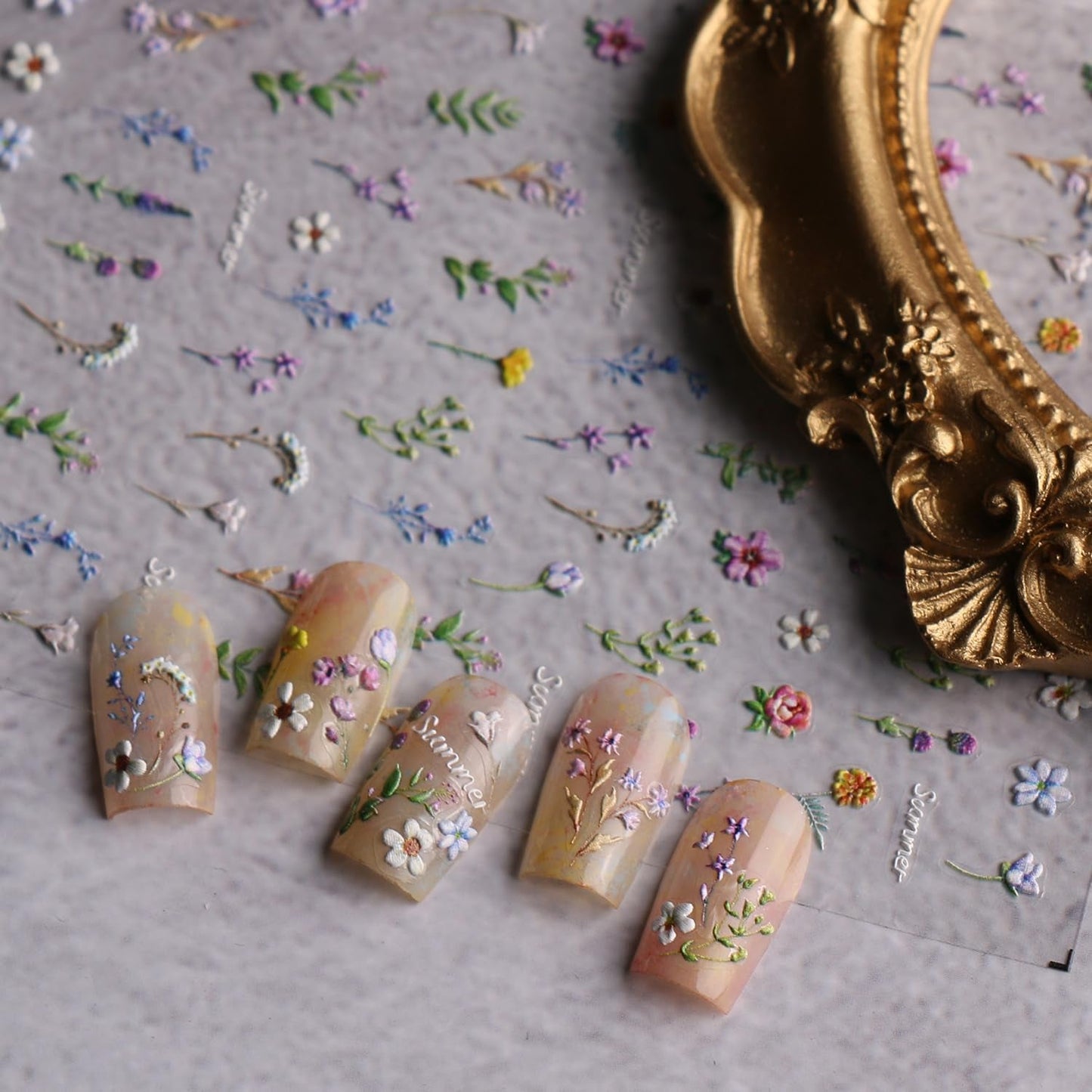 JMEOWIO Autocollant de manucure 3D en forme de fleur d'été floral pour nail art