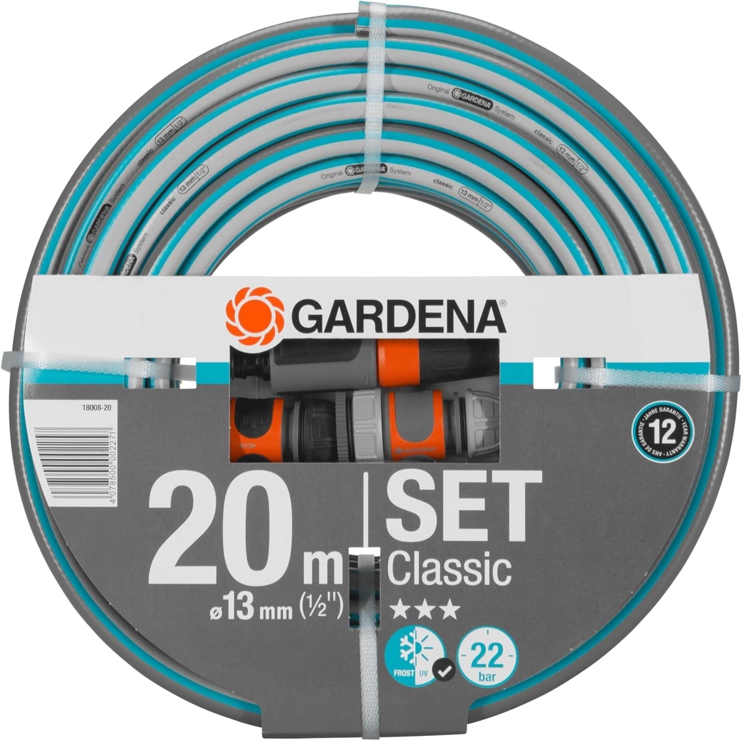 Ensemble Pompe de Jardin Silencieuse Gardena 4100 : Pompe d'Irrigation Très Silencieuse et Innovante avec Raccord d'Aspiration de 3,5 m et Tuyau Classique de 20 m, Débit 4100 L/h, Moteur 550 W, Étanche, Économique (9051-20)