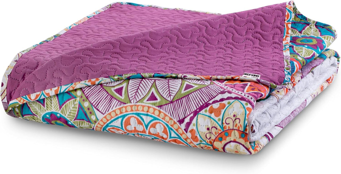 Decoking 12222 Couvre-lit 200X220 Cm Rose Violet Blanc Coloré Anthracite Couvre-lit Deux Faces Coloré Rose Blanc Violet Quilting Bibi Lits et Couvertures Besuche den DecoKing-Store