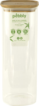 Lot de 3 récipients carrés en verre avec couvercle en bambou-800 ml, verre borosilicate, bambou, silicone, naturel, 11 x 11 x 11 cm Naty Shop boîtes de conservation alimentaire 11 X 11 X 30 cm
