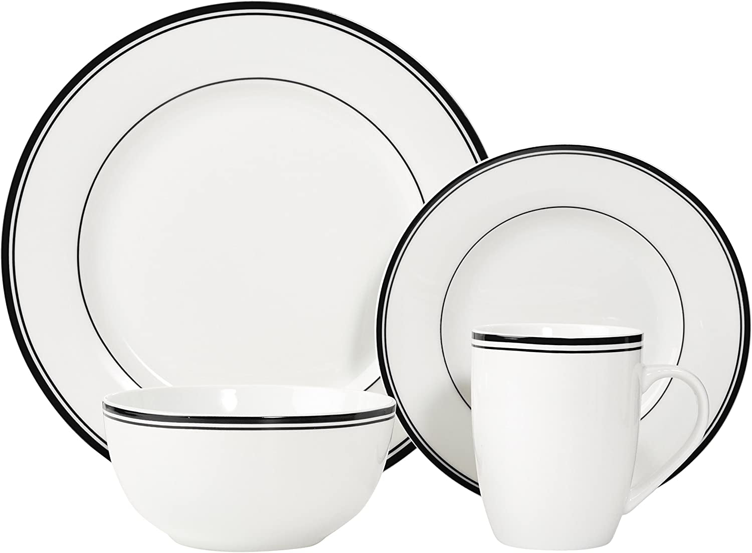 Amazon Basics Cafe Service de table 16 pièces à bord noir pour 4 personnes