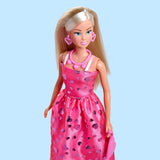 Simba Steffi Love Pink Love – Ankleidepuppe im pinken Glitzerkleid, inkl. Porte-clés en forme de petit format, 29 cm de large, poupée mode pour jeux de rôle créatifs, pour enfants à partir de 3 ans