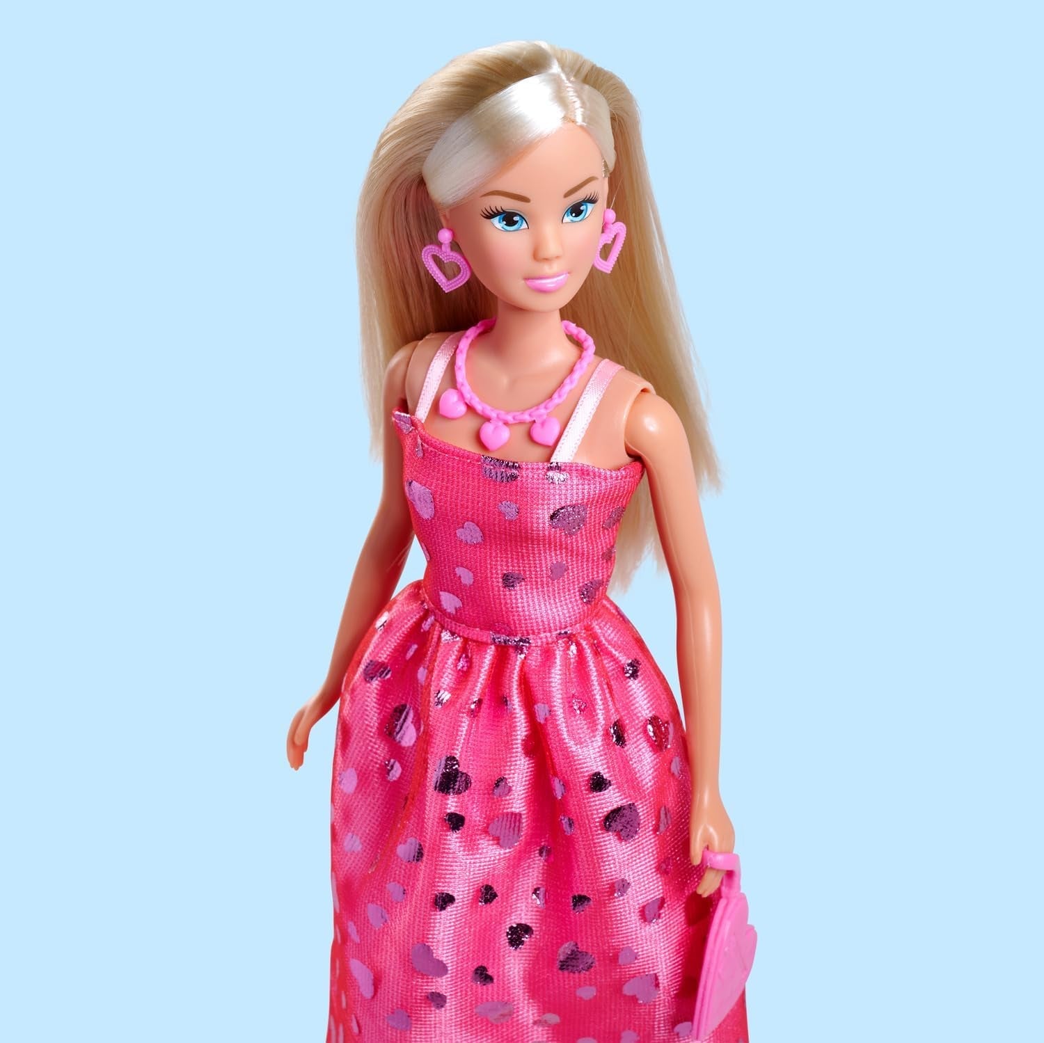 Simba Steffi Love Pink Love – Ankleidepuppe im pinken Glitzerkleid, inkl. Porte-clés en forme de petit format, 29 cm de large, poupée mode pour jeux de rôle créatifs, pour enfants à partir de 3 ans