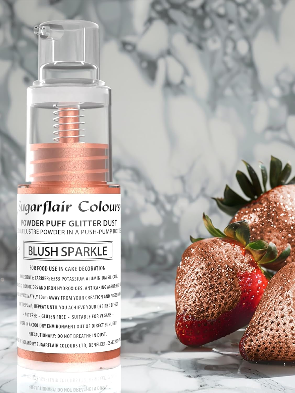 Sugarflair Pump Powder Spray, Glitter, Blush, Glitter - colorant alimentaire pour gâteau, spray non aérosol pour gâteaux, muffins et plus - 10 g