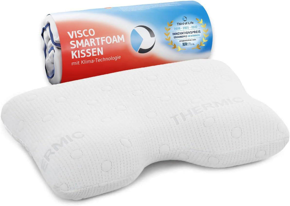 Oreiller pour dormir sur le côté GIANFAR | Oreiller orthopédique de soutien du cou | Mousse à mémoire de forme ultra fraîche contre les maux de gorge et les migraines | Couverture thermorégulatrice | Oreiller pour dormir sur le côté avec colonne cervicale 55X40X12/10 cm Oreillers orthopédiques cervicaux Naty Shop Blanc Thermic Bezug