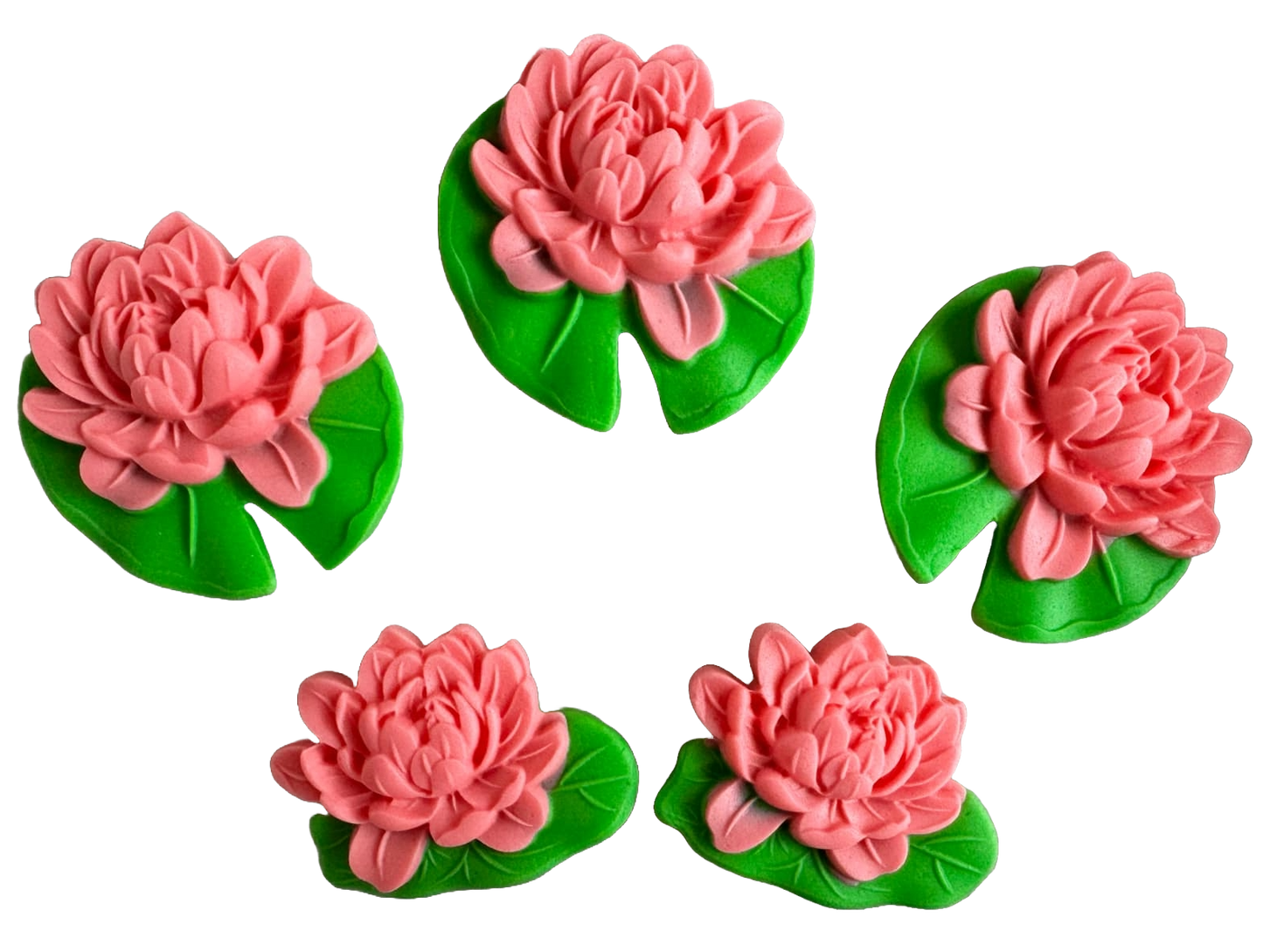 Lot de 5 décorations comestibles en pâte à sucre, nénuphars roses Décorations en Pâte à Sucre Naty Shop