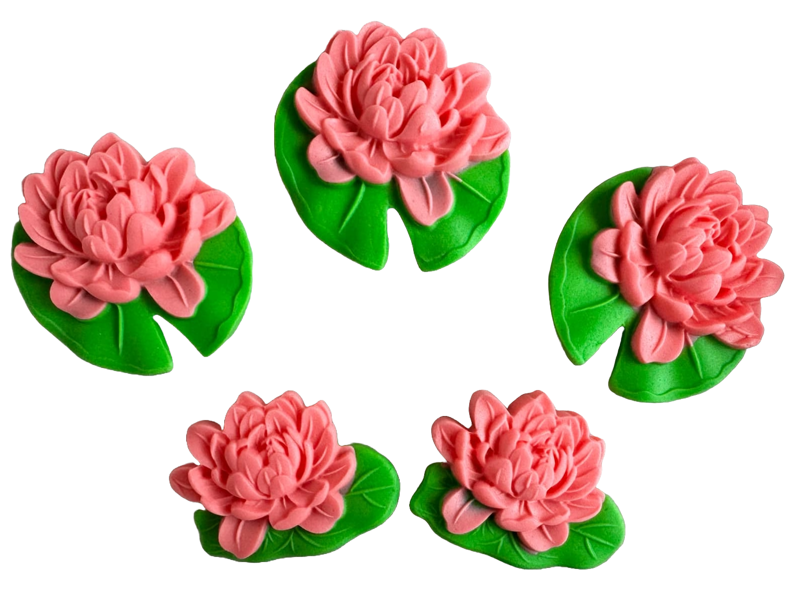 Lot de 5 décorations comestibles en pâte à sucre, nénuphars roses Décorations en Pâte à Sucre Naty Shop