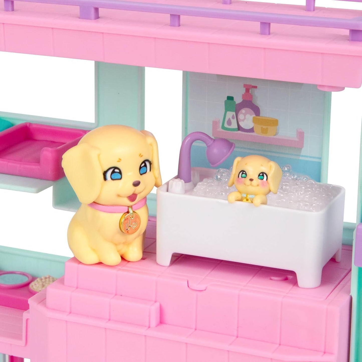 Ensemble de jeu Little Live Pets Mama Surprise Families Baby Clinic, 3 chiots Retriever inclus, ensemble de jeu magique double face (27,8 cm de largeur, 23,8 cm de hauteur). Nourrir, se baigner et jouer, cadeau pour enfants Figurines Naty Shop