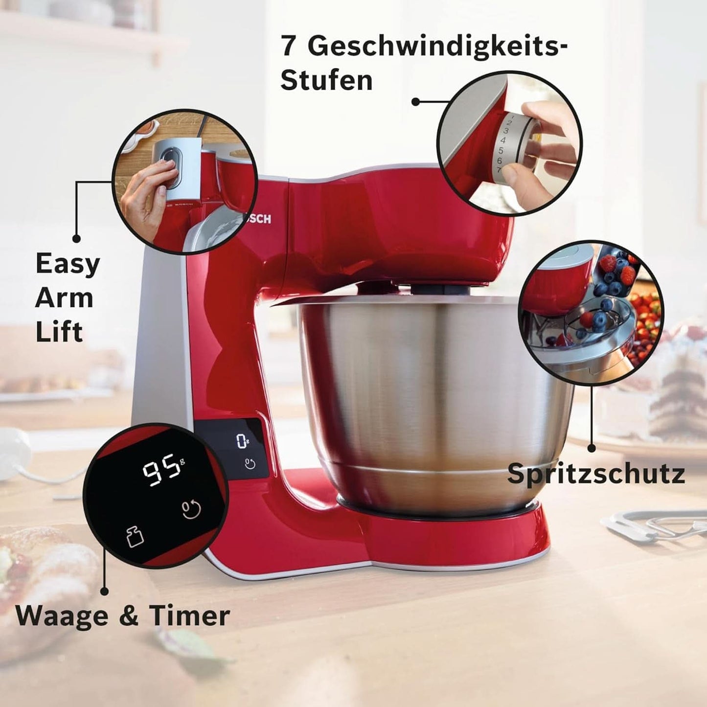 Robot culinaire Bosch Série 4 MUM5X720, balance intégrée, bol inox 3,9L, mixeur 1,25L, 1000W Accessoires Alimentation et Allaitement Bebe Naty Shop