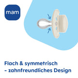 Sucettes MAM Original, paquet de 2, sucettes pour bébé respectueuses des dents, fabriquées à partir de matériaux durables et biorégénérables, tétines en silicone MAM SkinSoft, avec boîte à tétines, 6-16 mois, bleu/bleu clair