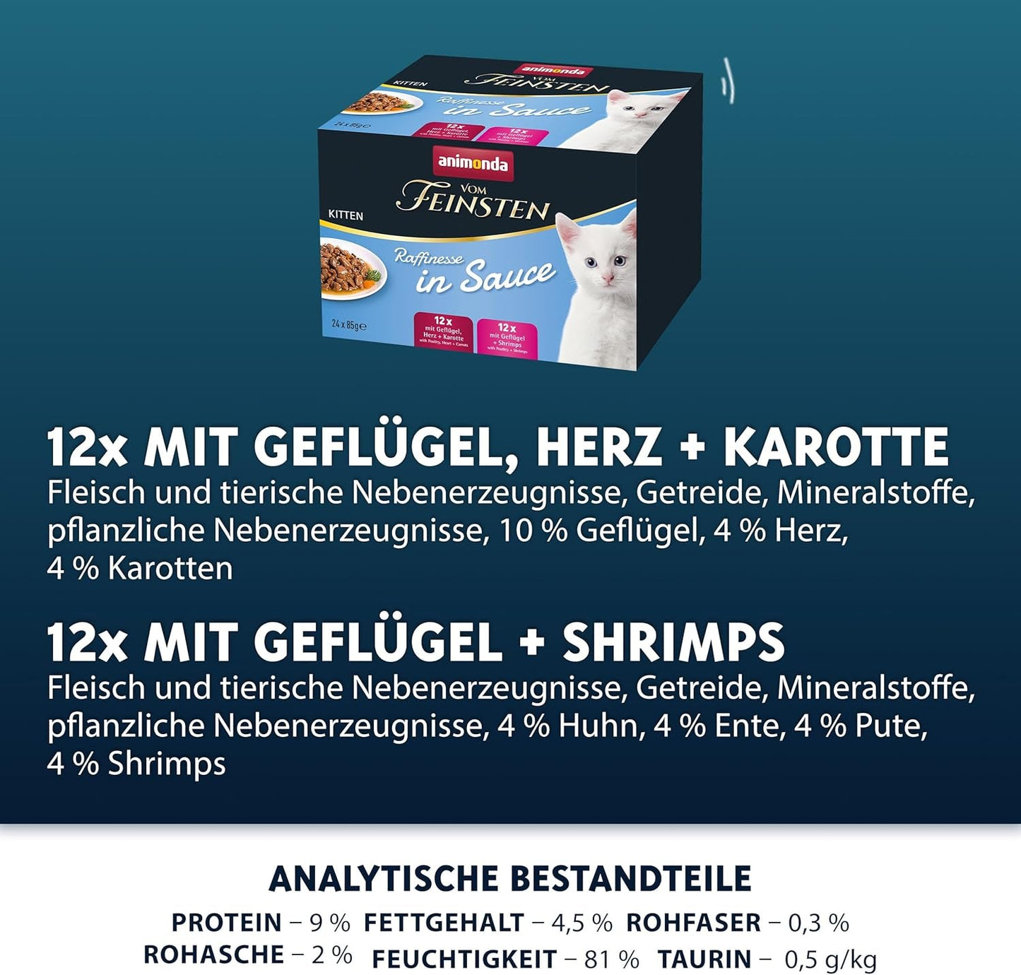 animonda vom Feinsten Premium Kitten Nourriture humide pour chats, Saveurs raffinées en sauce, 24 sachets (24 x 85g), Nourriture humide de haute qualité pour chats, sans sucre, Mélange mixte