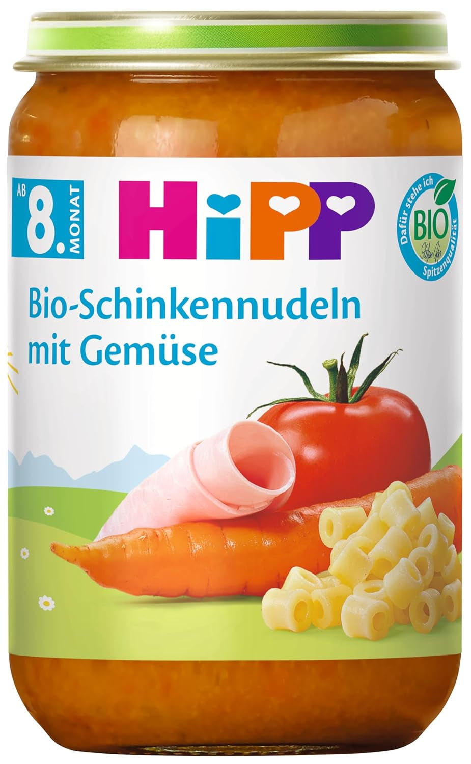 HiPP Bio-Schinkennudeln mit Gemüse (6 x 220g), Menü für Baby ab 8. Monat, sans Salzzusatz, avec Omega-3, dans la meilleure qualité Bio