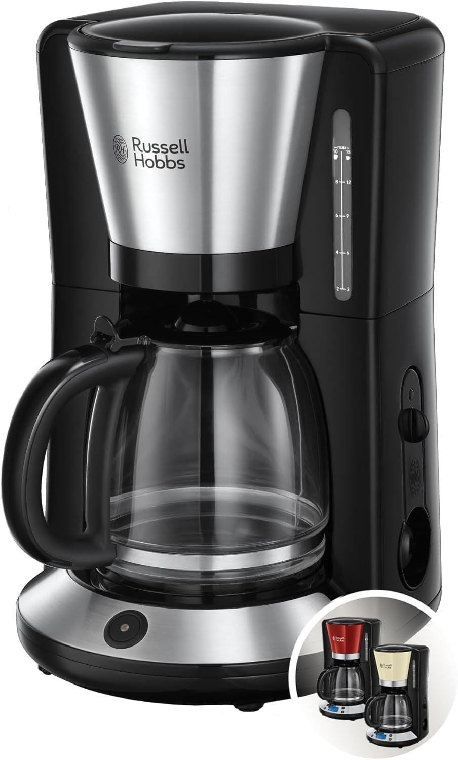 Russell Hobbs Cafetière [minuterie numérique, pomme de douche pour une extraction et un arôme optimaux] Colors+ Creme (1 à 10 tasses, carafe en verre 1,25 L, plaque chauffante, 1100 W) Cafetière à filtre 24033-56