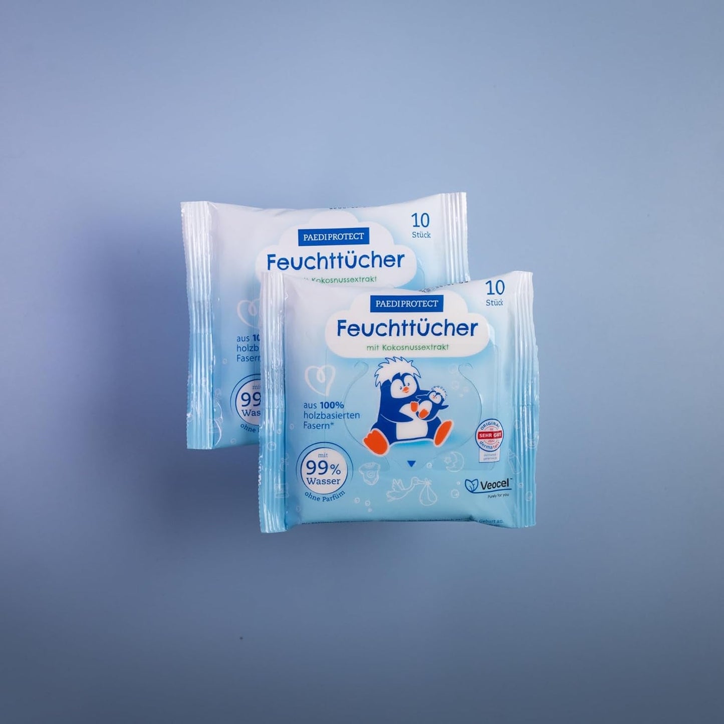 PAEDIPROTECT Lingettes humides pour bébé 1 x 10 pièces Lingettes humides à l'eau pour bébé sensible 99 % d'eau sans parfum Bébé et enfants Peau délicate Extrait de noix de coco Sans microplastique végétalien (paquet de 5)