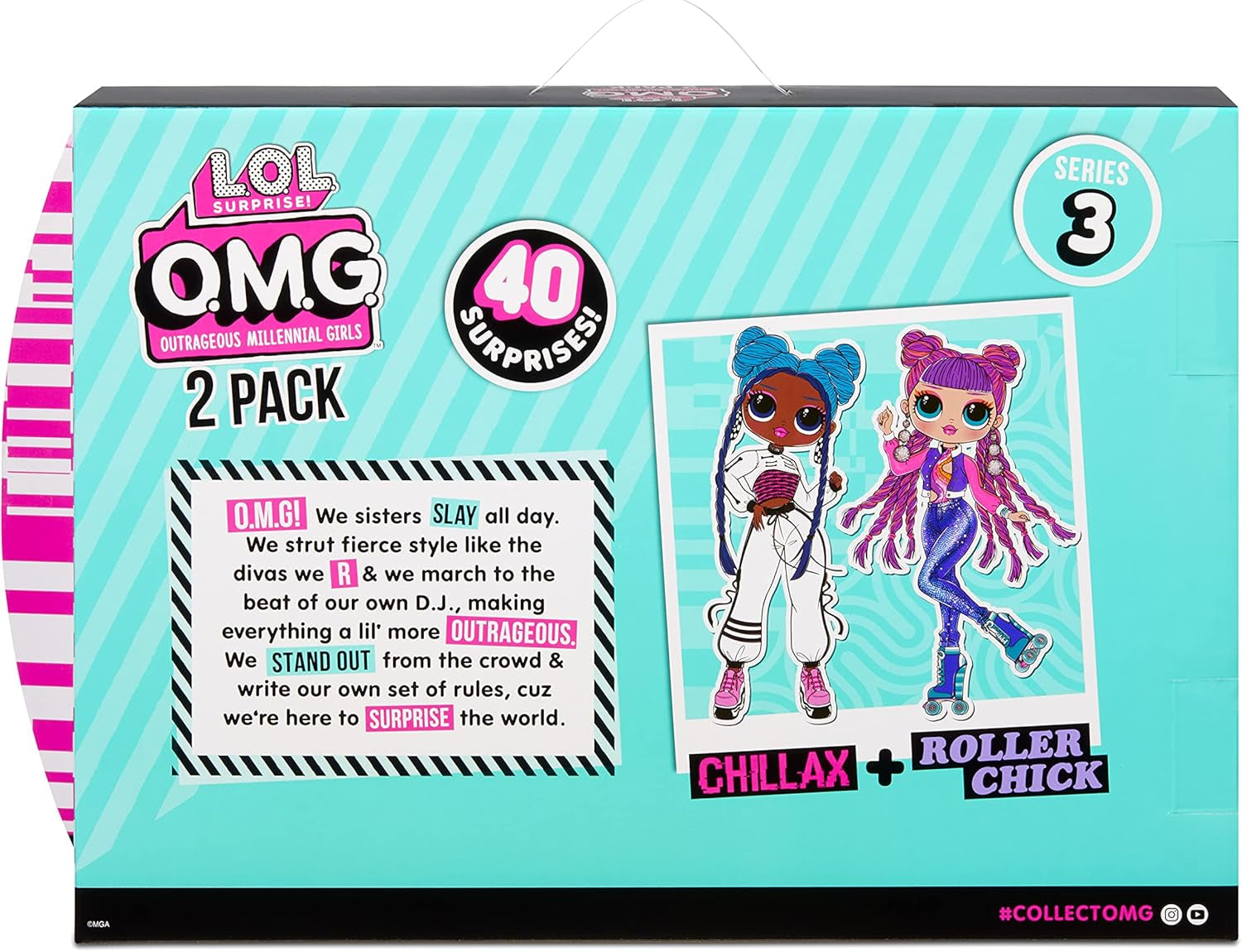 LOL Surprise OMG Fashion Doll 2er-Pack ROLLER CHICK & CHILLAX - Poupées exclusives avec 40 Überraschungen inkl. Tenues et accessoires - Ensemble de jeux 2 en 1 - Série 3 - Pour les enfants à partir de 4 ans