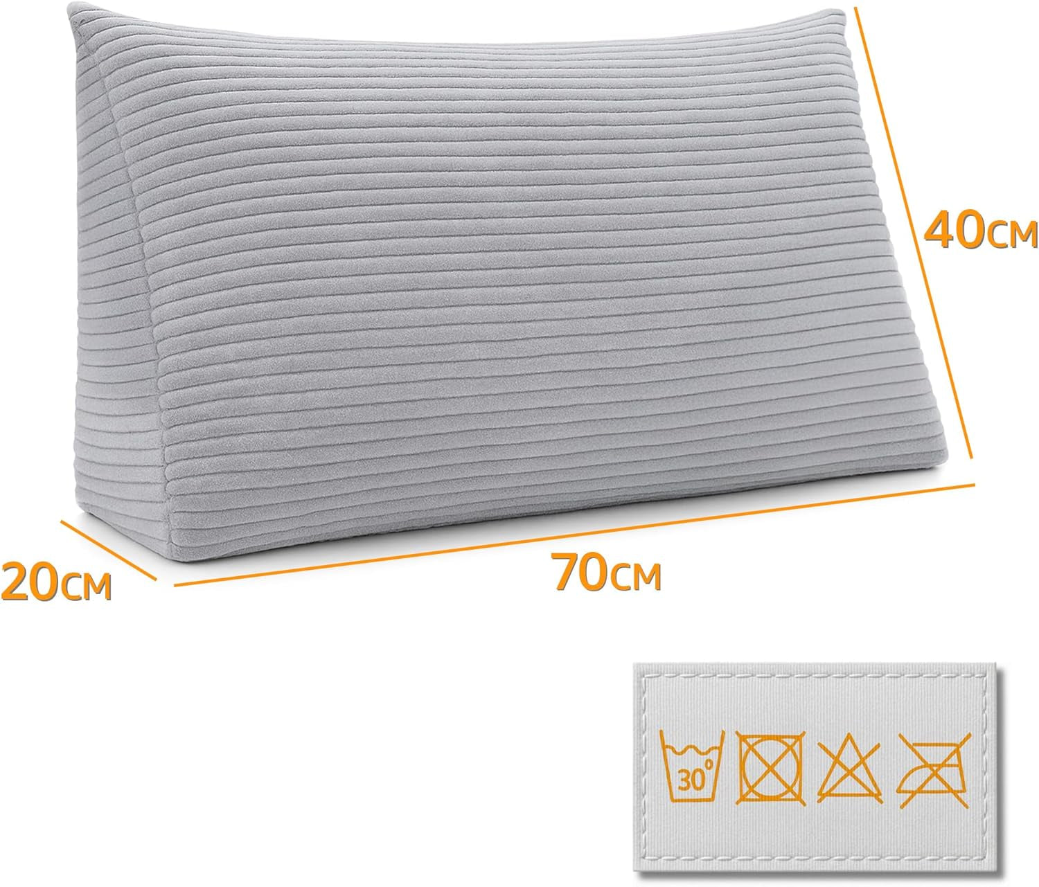 Oreiller en plumes, coussin de dossier, coussin en velours, largeur 70 cm – coussin de lecture pour lit, canapé et canapé, grand coussin de canapé, coussin mural, coussin de canapé, coussin de lecture, coussin de soutien du dos, gris clair