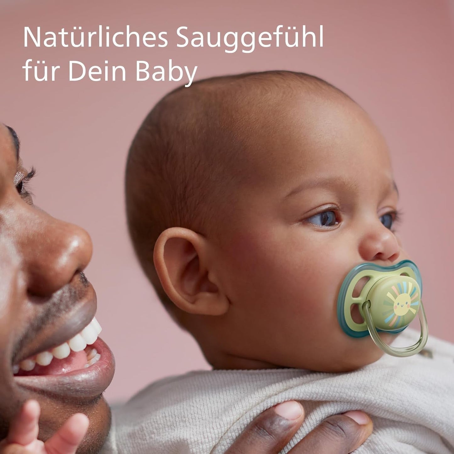 Sucettes Philips AVENT ultra air - pack de 4 sucettes respirantes sans BPA pour bébés de 0 à 6 mois, comprenant étui de transport et stérilisation, couleur soleil/arc-en-ciel (modèle SCF085/65)