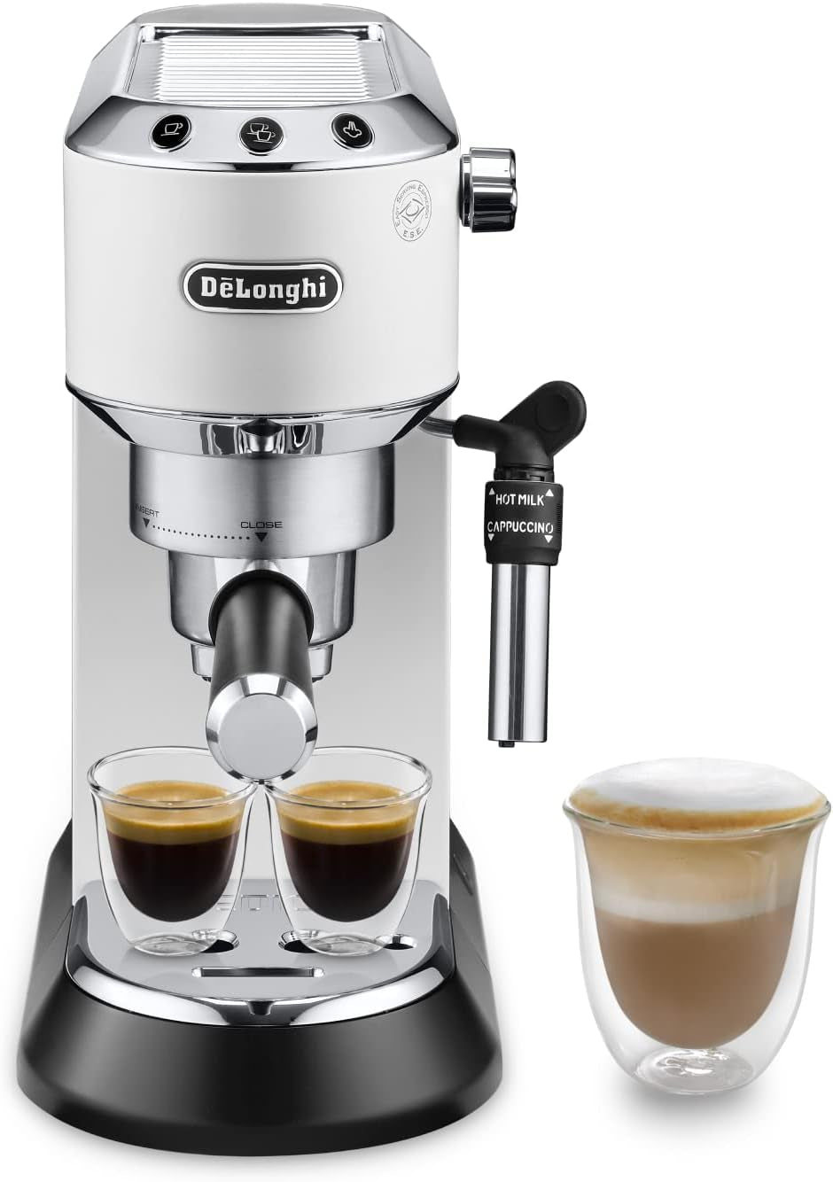 De'Longhi Dedica Style EC 685.B – Machine à expresso avec porte-filtre, machine à expresso avec mousseur à lait professionnel, seulement 15 cm de large, pour café moulu ou capsules ESE, réservoir d'eau 1 l, noir