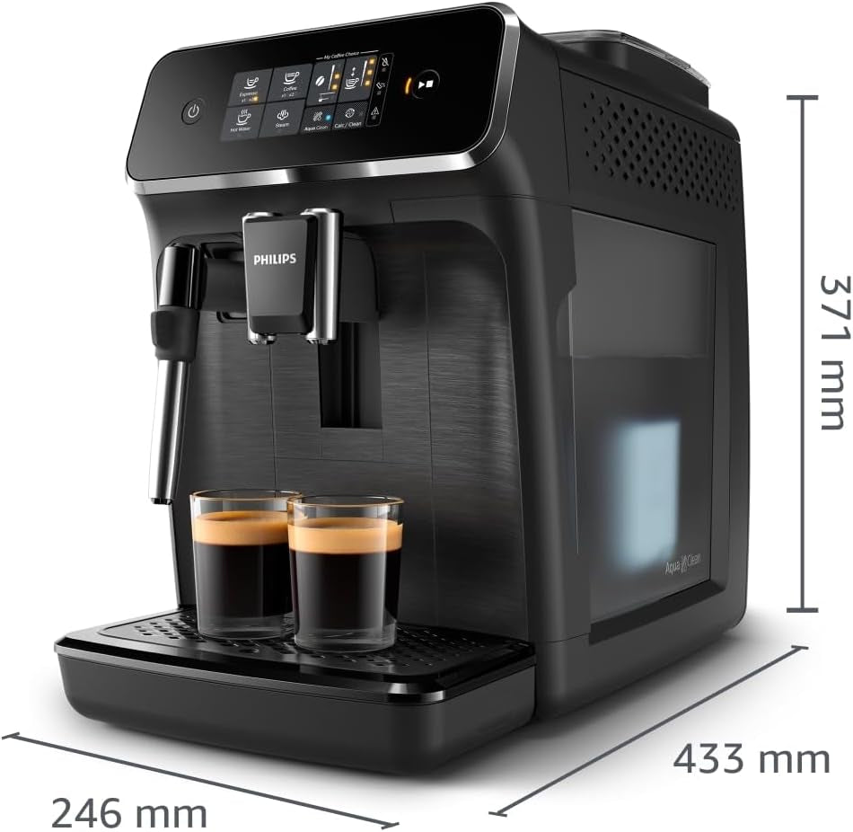 Machine à expresso automatique PHILIPS série 2200 - 2 spécialités de café, écran tactile, mousseur à lait classique, moulin en céramique, noir mat (EP2220/10)