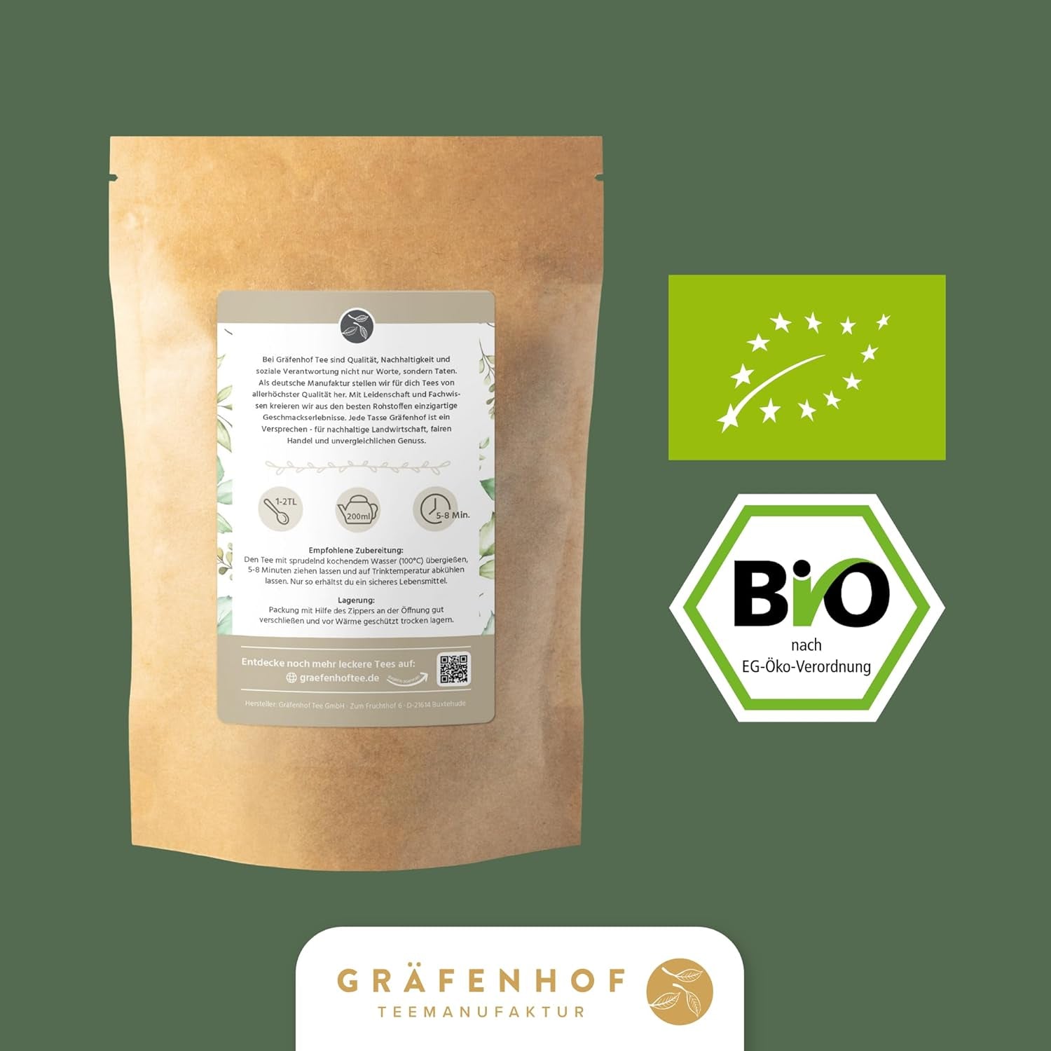 Thé Yerba Mate biologique L'original 1 kg de thé maté en vrac à haute teneur en caféine, non torréfié, séché à l'air, testé en laboratoire, feuilles de maté emballées en Allemagne, qualité supérieure Gräfenhof