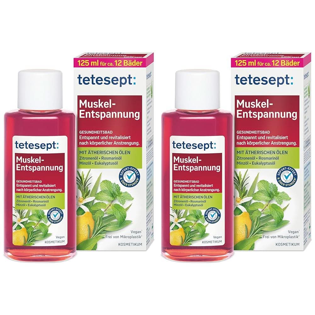 Tetesept Muskel, Additif de bain relaxant après effort physique, 125 ml Douche et bain Naty Shop 2 pièces x 125 ml Bain de relaxation musculaire