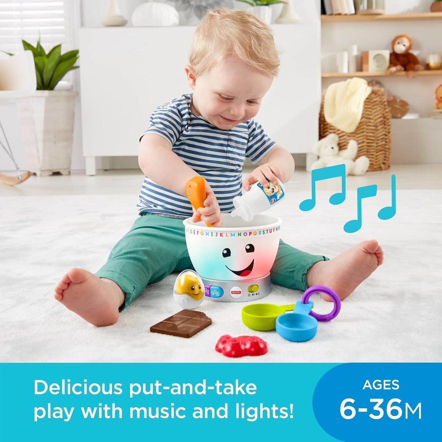 Jouet d'apprentissage pour bébé Fisher-Price Laugh & Learn, bol de mélange de couleurs magiques avec musique et lumières pour 6 mois et plus, GJW20 Baby Toys Naty Shop