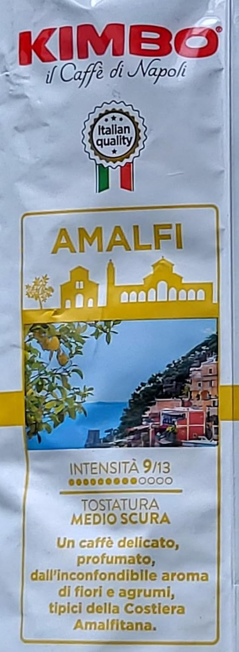 Café en grains Amalfi entier (100% Arabica), torréfaction moyenne, sac de 1 kg