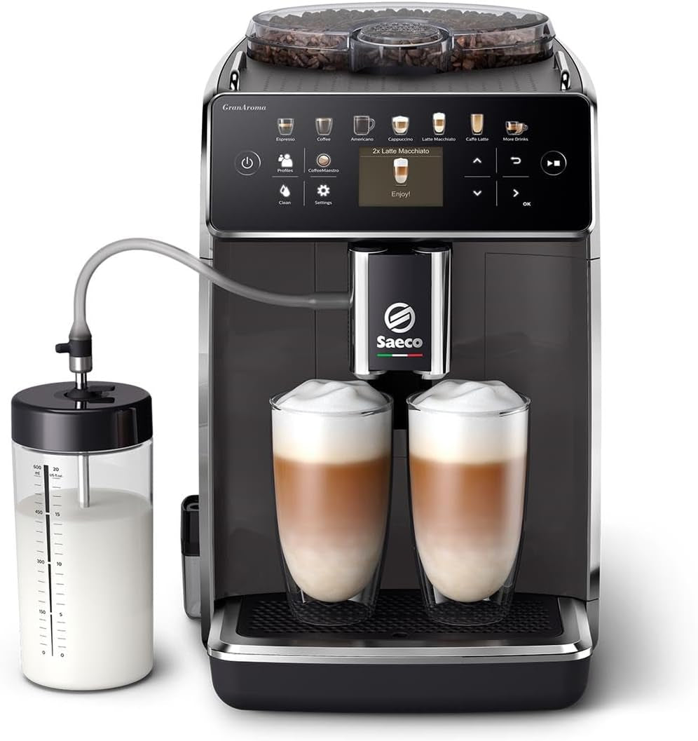 Machine à expresso automatique Saeco GranAroma - 14 spécialités de café, écran couleur intuitif, 4 profils utilisateur, moulin en céramique, 1500 watts (SM6580/10)