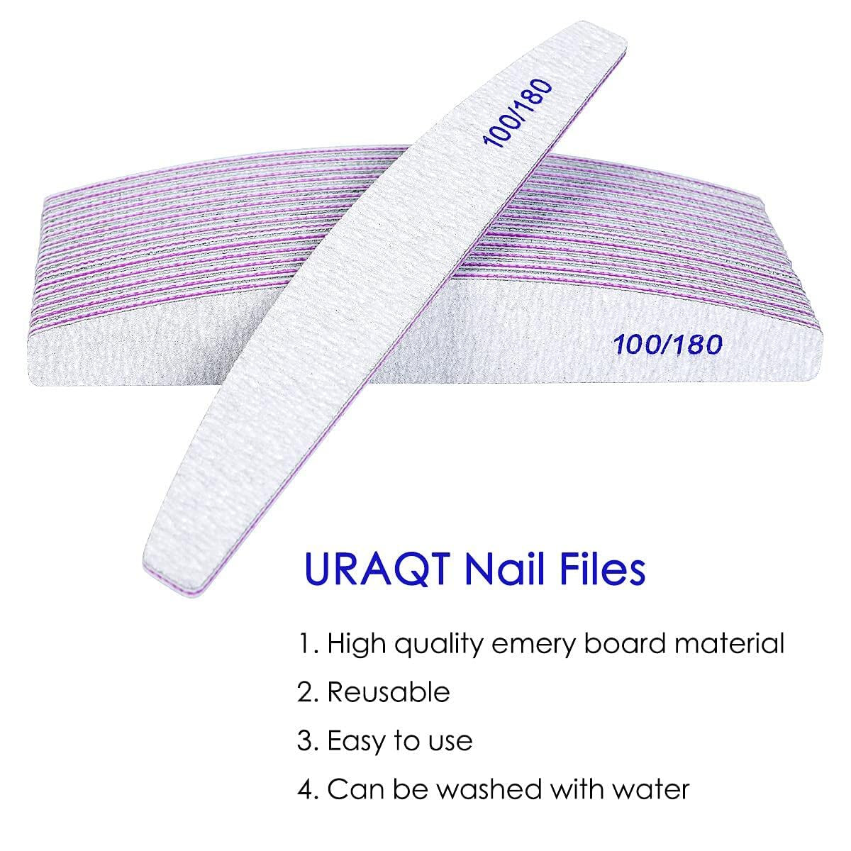 URAQT Professionnel Nagelfeile, 16 Stück, Feile 100/180, Washbar, Für Nägel, Doppelseitig – Friseursalon, Haustiere (Blanc)