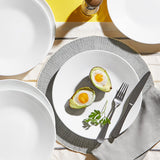 Service de table Winter Frost pour 4, 12 pièces, vaisselle en verre Vitrelle™ ultra-durable de qualité supérieure, passe au lave-vaisselle, au micro-ondes et au micro-ondes, design hivernal festif