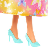 Poupée Barbie Royale avec cheveux fantaisie avec mèches colorées, accessoires colorés, haut jaune dégradé et jupe papillon, HRR09 Naty Shop Dolls