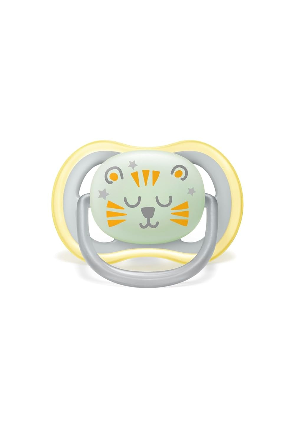 Philips AVENT Sucette de nuit Ultra Air pour bébés de 18 mois et plus qui brillent dans le noir, pack de deux nuages/tigre (modèle SCF376/01)