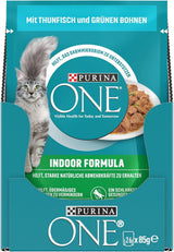PURINA ONE Indoor Formula Nourriture humide pour chat, morceaux tendres dans une sauce au thon maison, paquet de 26 (26 x 85 g)