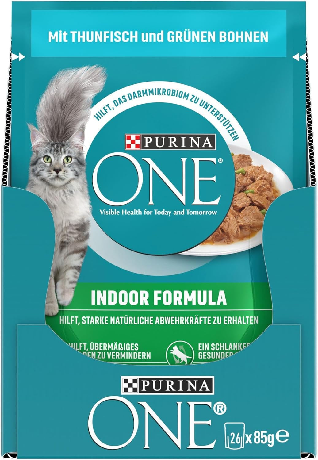 PURINA ONE Indoor Formula Nourriture humide pour chat, morceaux tendres dans une sauce au thon maison, paquet de 26 (26 x 85 g)