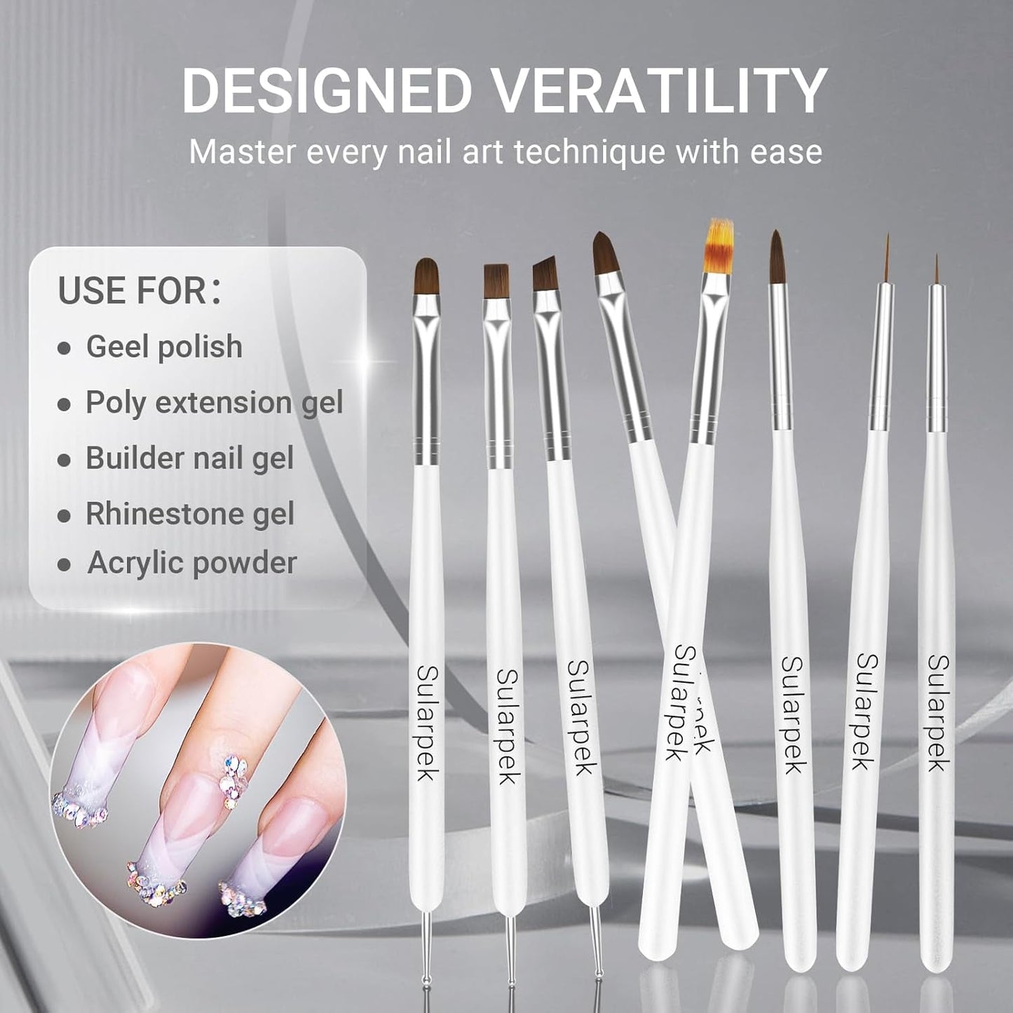 Sularpek 8 pcs Nagel Pinsel Set, Pinsel pour Gel Nail, Nageldesign Pinsel, Nail Art Dotting Tools, Nailart Pinsel pour Gel Acryl Nail Nailart