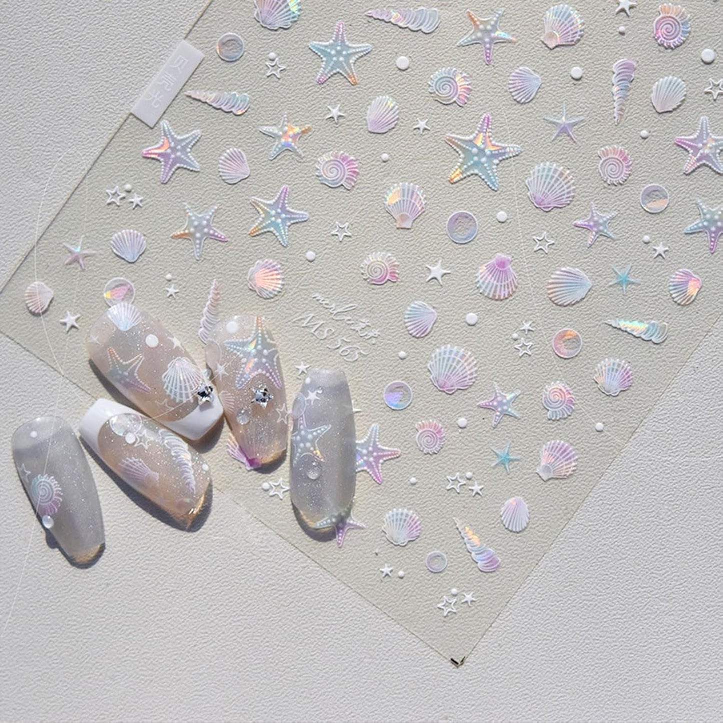 JMEOWIO Autocollant de manucure 3D Aurora Muschel Seestern Nail Art autocollant autocollant autocollant 5D stéréoscopique Ozean thème décoration Design de manucure 1 pièce
