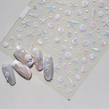 JMEOWIO Autocollant de manucure 3D Aurora Muschel Seestern Nail Art autocollant autocollant autocollant 5D stéréoscopique Ozean thème décoration Design de manucure 1 pièce