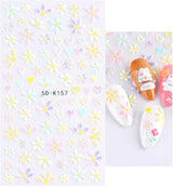 JMEOWIO 3D Nagelsticker Frühling Blumen 5 Blatt Nagelaufkleber 5D Stereoskopisch Selbstklebend Bunte Blüte Nail Art Sticker Décoration Nageldesign Zubehör