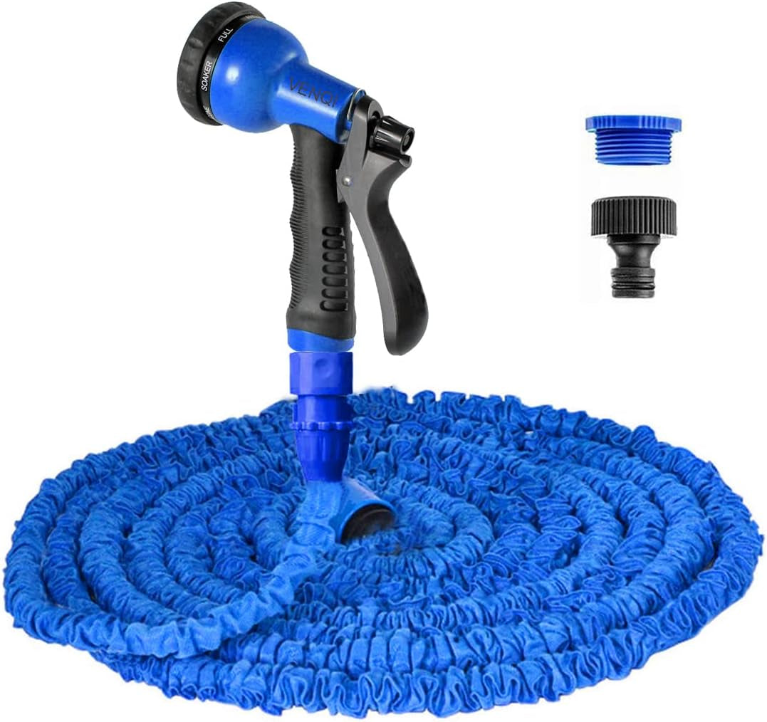 Tuyau d'arrosage extensible de 30 m, tuyau d'eau flexible de 100 pieds avec buse de pulvérisation à 8 jets, tuyau robuste rétractable étanche avec connecteurs 3/4" et 1/2" (30 m, vert)