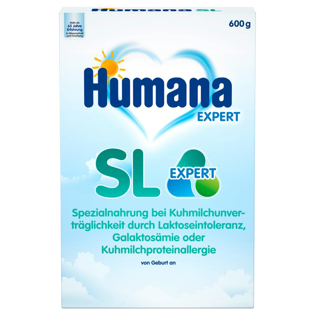 Humana SL Expert, dès la naissance, préparation spéciale pour l'intolérance au lait de vache causée par une intolérance au lactose, une galactosémie ou une allergie aux protéines du lait de vache, pour nourrissons et jeunes enfants, 600 g