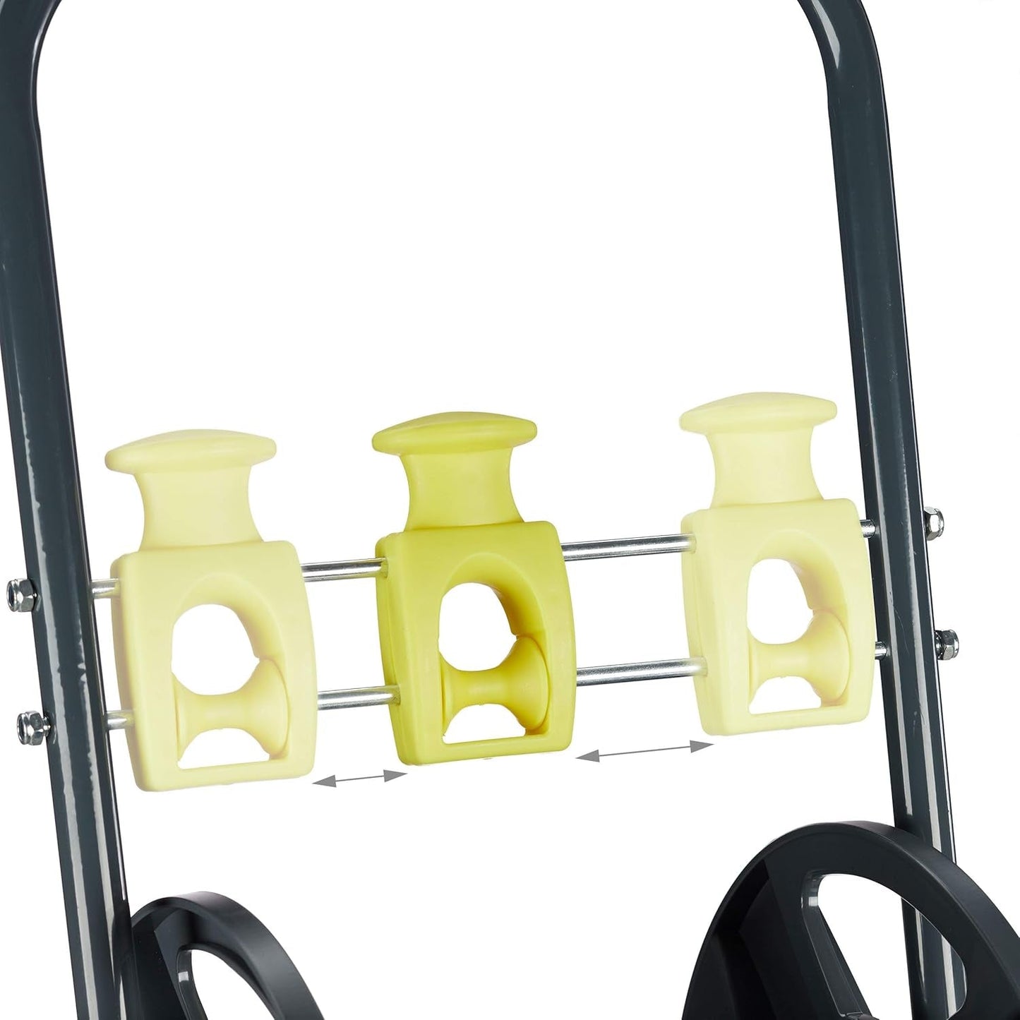 Dévidoir mobile Relaxdays 45 m pour tuyau d'arrosage et de balcon, avec guide-tuyau, 76,5x44x41 cm, gris-jaune