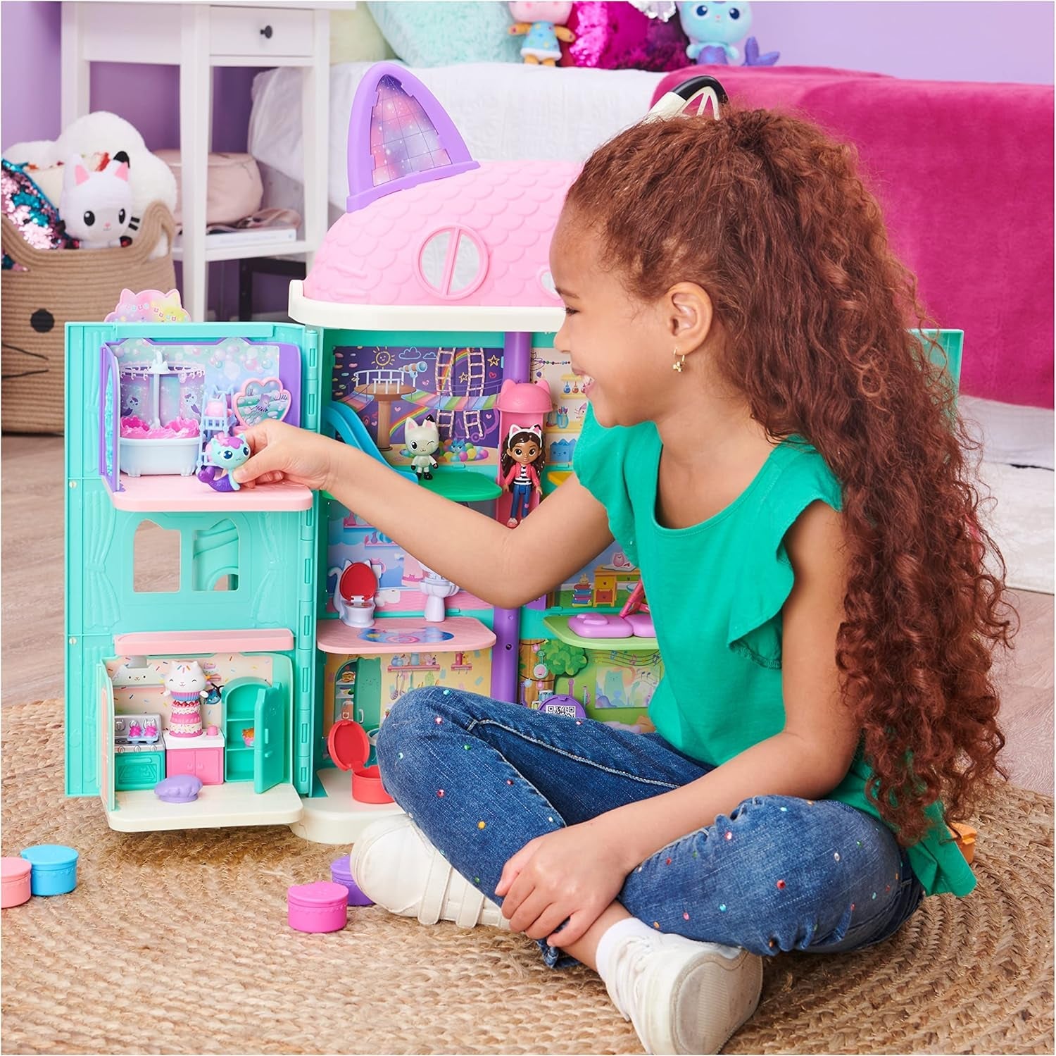 Chambre de luxe Gabby's Dollhouse, salle de musique Groovy et chambre de luxe, bain de luxe, bain de chaton marin
