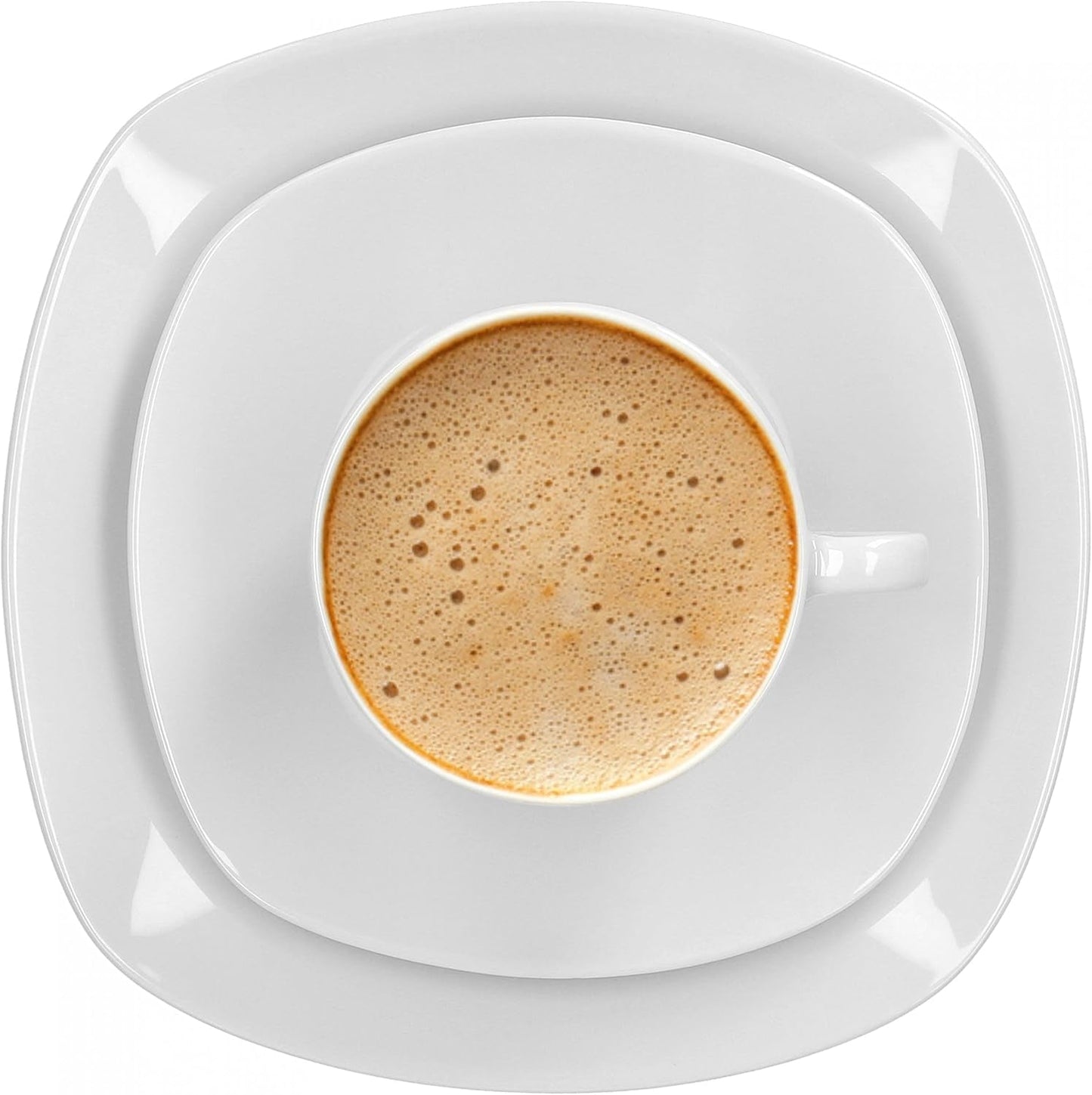 Van Well Lilli Service à café pour 12 personnes, 36 pièces carrées en porcelaine blanche avec bords incurvés pour une table basse parfaitement disposée – Passe au lave-vaisselle