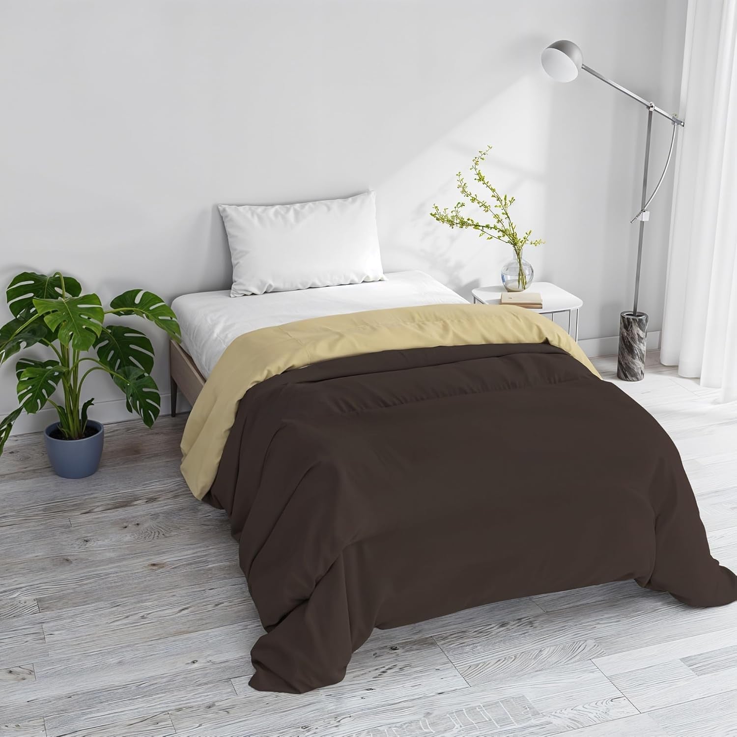 Couverture d'hiver basique, unie et doublée, vert foncé/crème, 200X245Cm Naty Shop couettes et couettes Marron/crème 200X245Cm