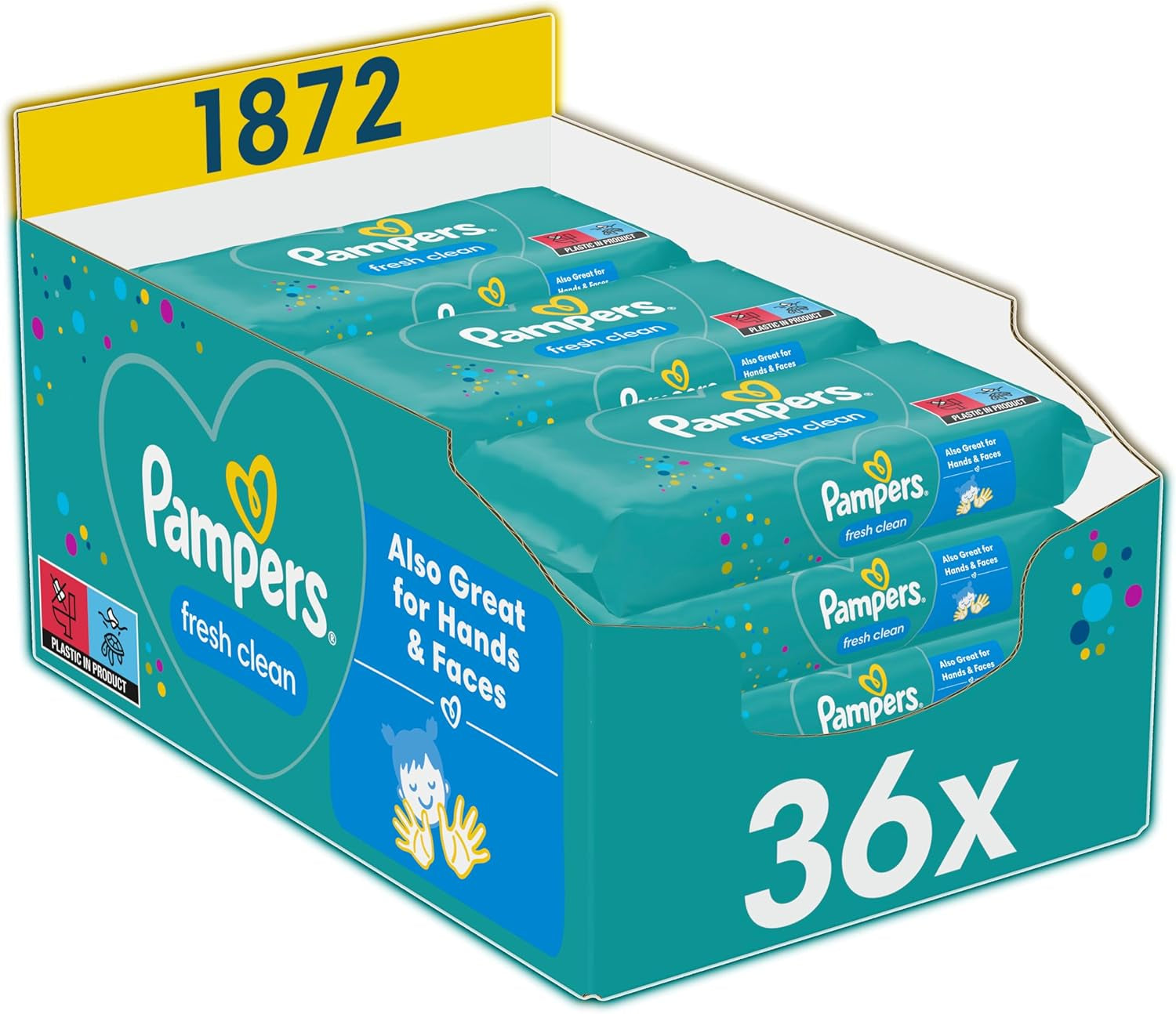 Lingettes humides Pampers Fresh Clean, 1872 lingettes (36x52 pièces), légèrement parfumées, conviennent également aux mains et au visage
