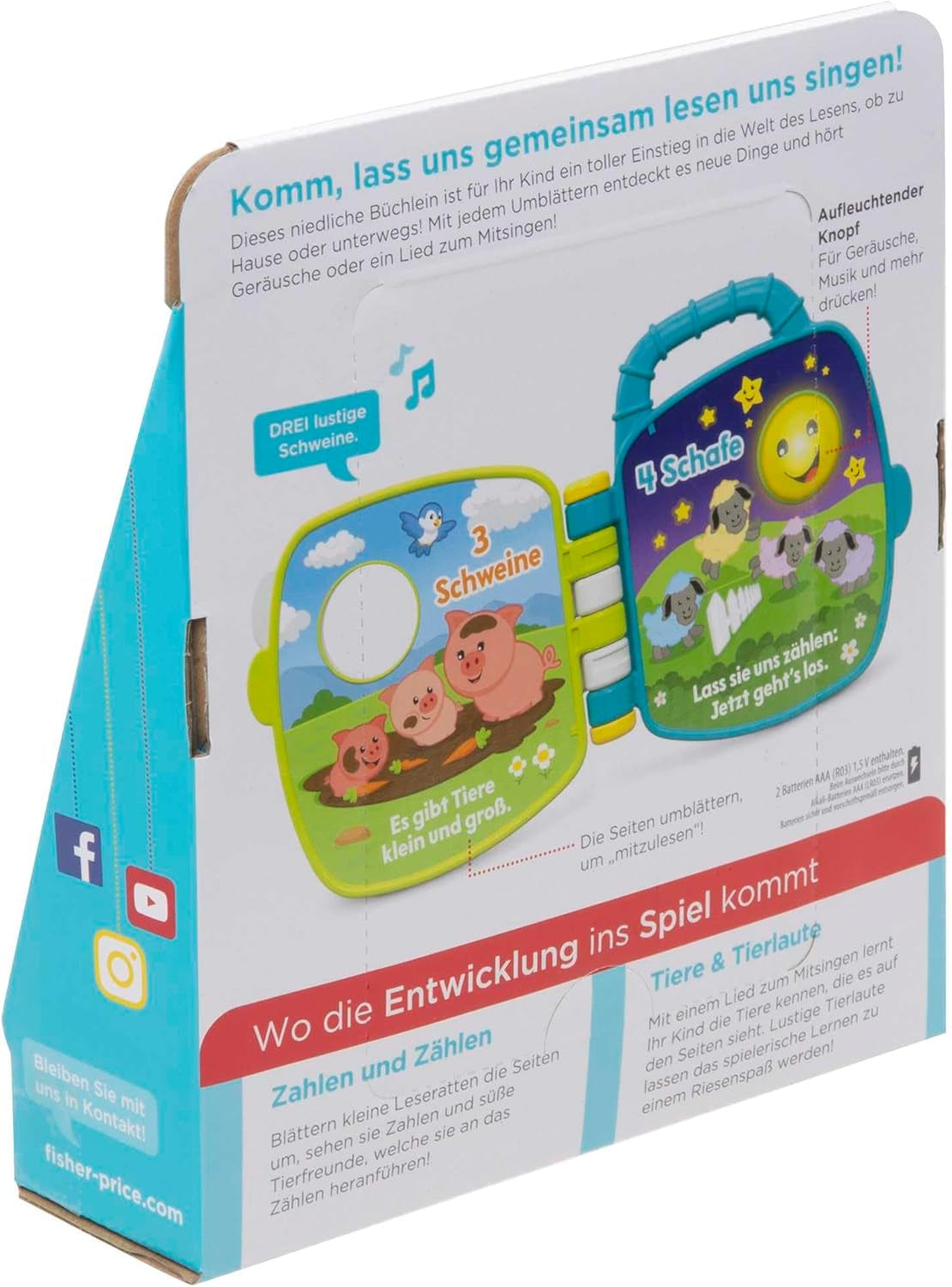 Fisher-Price Musical Animal Friends Recueil de chansons | Jouet bébé à partir de 6 mois, 1 an pour filles et garçons | Jouet pour enfants | Livre musical avec effets sonores et lumineux | Jouet éducatif (allemand), GFP29 Jucarii Bebe Naty Shop