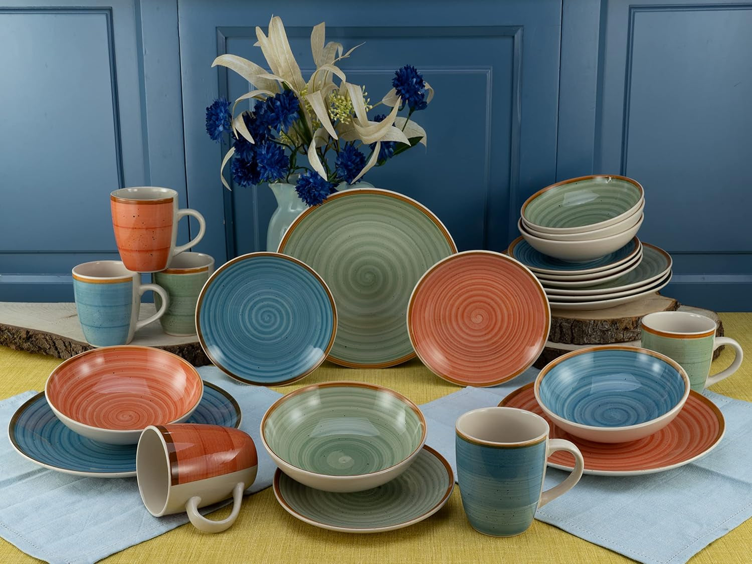 CreaTable, 22851, série COUNTRY, service de table 24 pièces pour 6 personnes, service combiné en porcelaine, passe au lave-vaisselle et au micro-ondes, fabrication de qualité