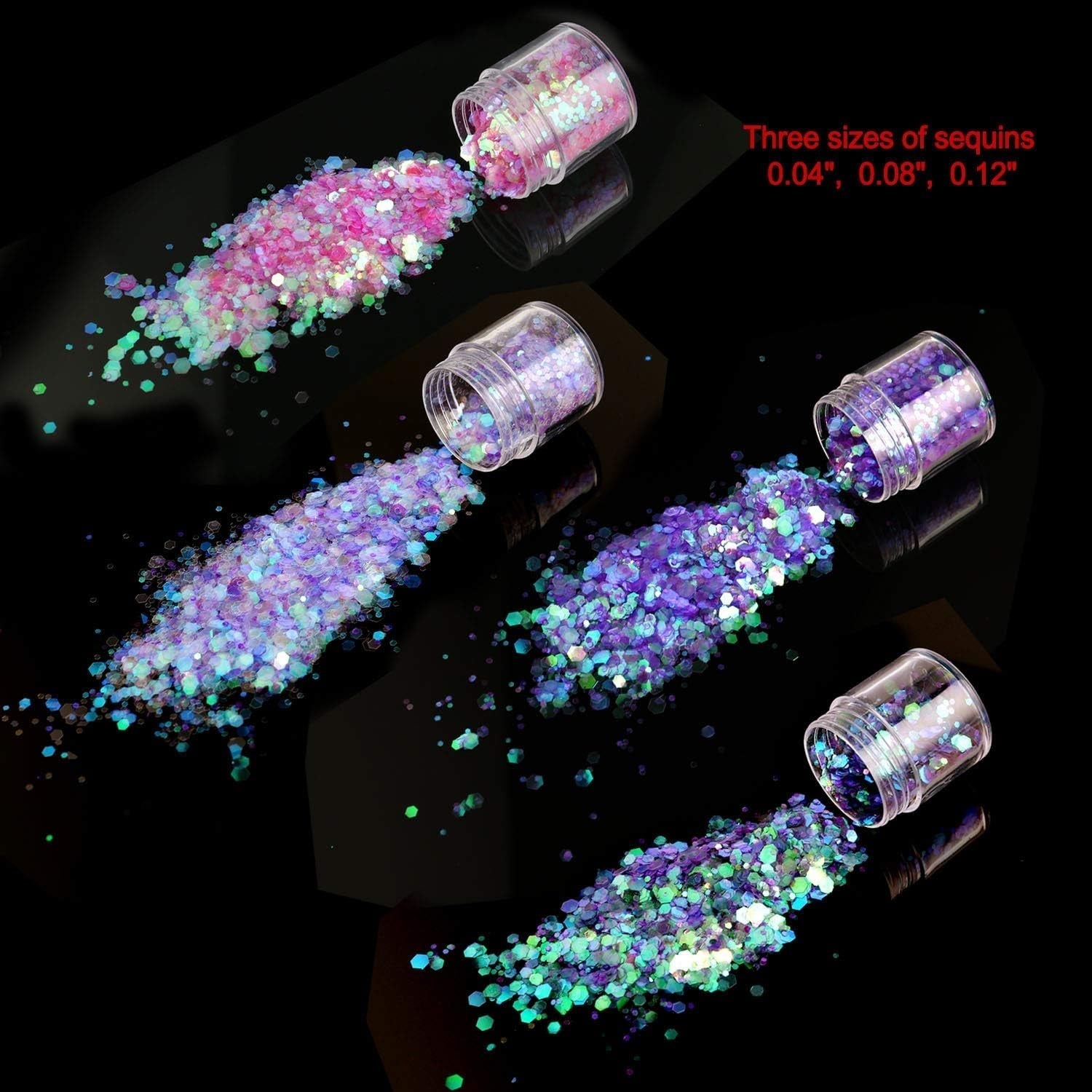 HOWAF 12 boîtes de pinceaux à paillettes pour le visage et le corps, maquillage à paillettes pour les yeux, les lèvres, les cheveux, décoration du corps, Halloween, Noël, festival, mascarade, accessoires de maquillage