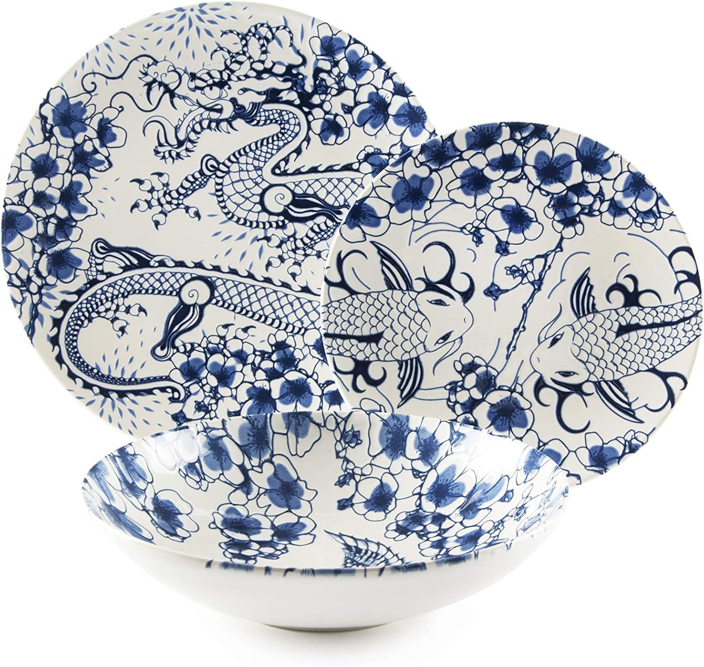 Service de table Excelsa Zen, 18 pièces, céramique, blanc et bleu