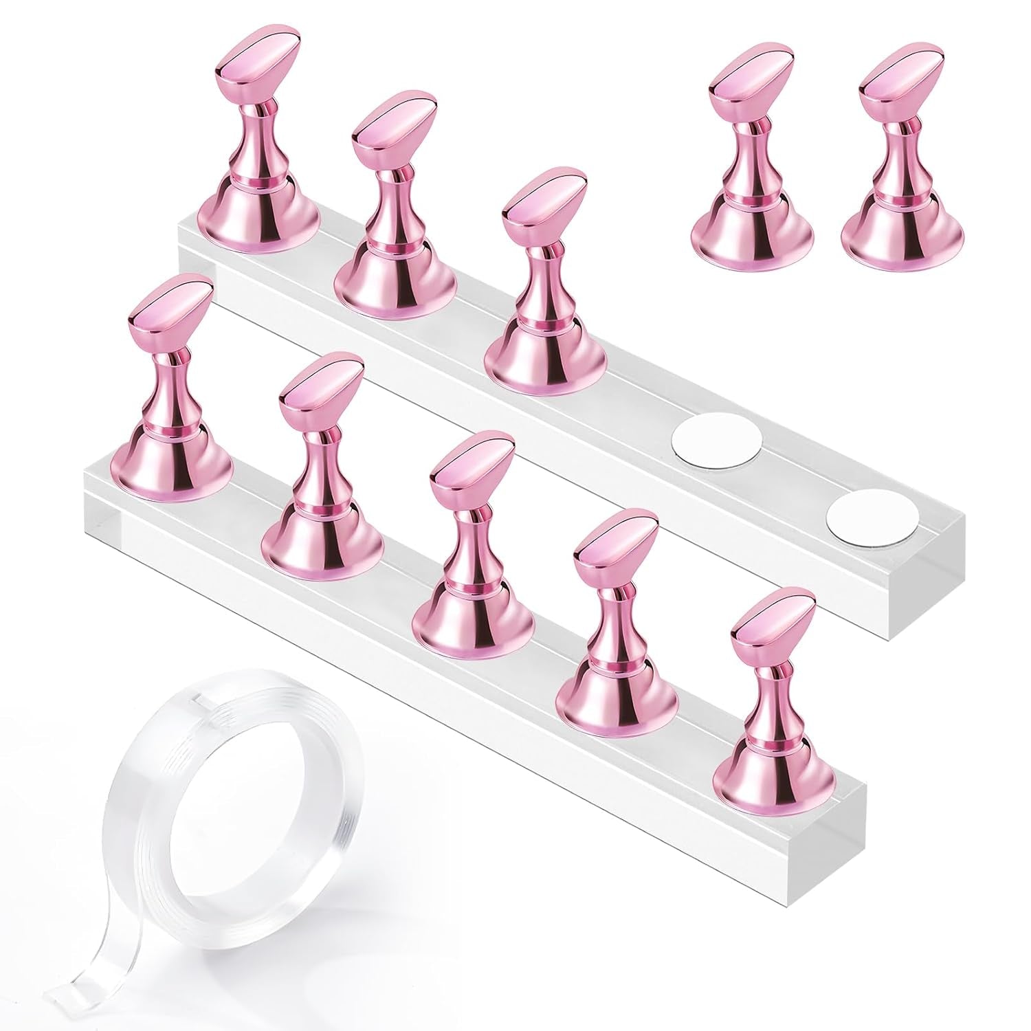Makartt Porte-ongles en acrylique, Porte-ongles magnétique, Porte-ongles, Porte-ongles rose transparent avec 48 mastics adhésifs